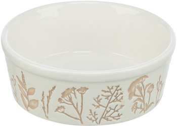 Miska, dla psa, ceramiczna, motyw roślinny, biała/taupe, 0,7 l/16 cm