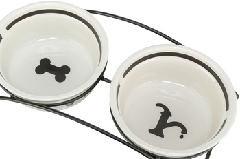 TX-24640 MISKI CER.NA STOJAKU 2x0,25L CZARNO-BIAŁE 13cm