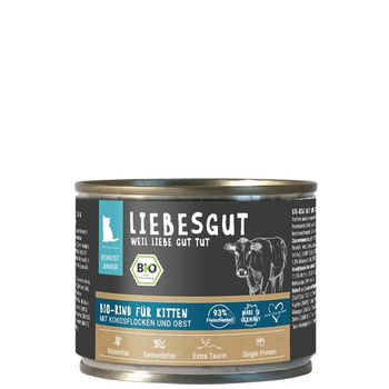 LIEBESGUT Junior Bio Rind - wołowina z płatkami kokosowymi ekologiczna mokra karma dla kociąt (200g)