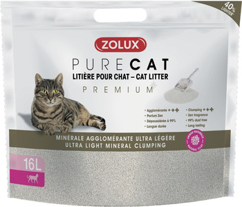 *- ZOLUX Żwirek PURECAT mineralny zbrylający ultralekki Premium 16 l