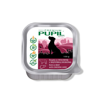 Karma mokra dla psa PUPIL Premium szalka bogata w wołowinę z wątróbką drobiową 150 g