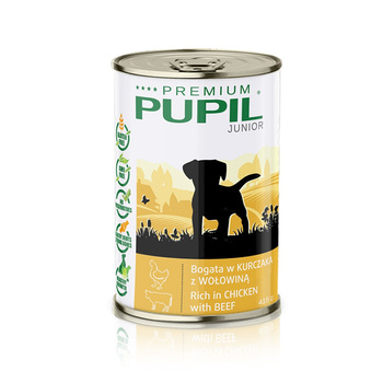 Karma mokra dla psa PUPIL Premium JUNIOR bogata w kurczaka z wołowiną 415 g