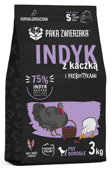 PAKA ZWIERZAKA  3kg INDYK Z KACZKĄ "S"     sucha karma dla psa