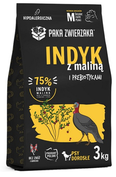 PAKA ZWIERZAKA  3kg INDYK Z MALINĄ  "M"    sucha karma dla psa