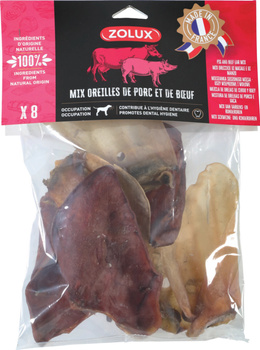 Zolux Przysmak naturalny dla psa Mieszane uszy wieprzowe i wołowe 8szt.200g