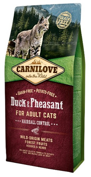 CARNILOVE KOT 6kg DUCK PHEASANT HAIRBALL  CONTROLL