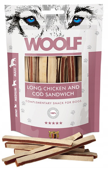 WOOLF przysmak PIES 100g LONG CHICKEN COD SANDWICH